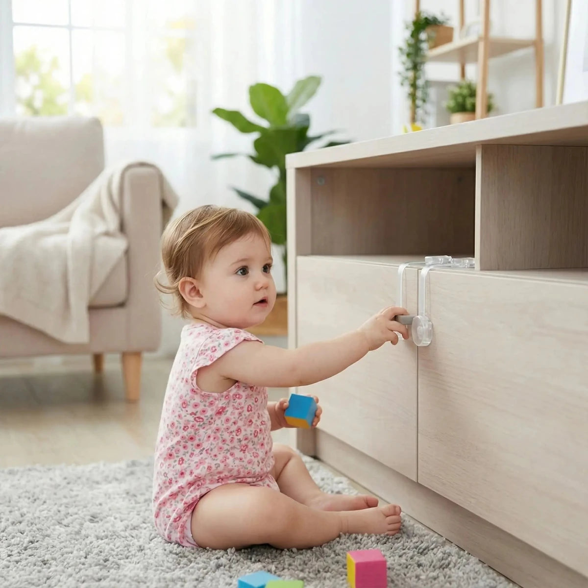 Bloque porte bebe horizontal double position adhésif 3M protection accidents domestiques sécurité enfant maison moderne