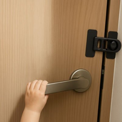 Bloque porte bébé sécurité protection enfant plastique ABS noir design discret décoration intérieure moderne