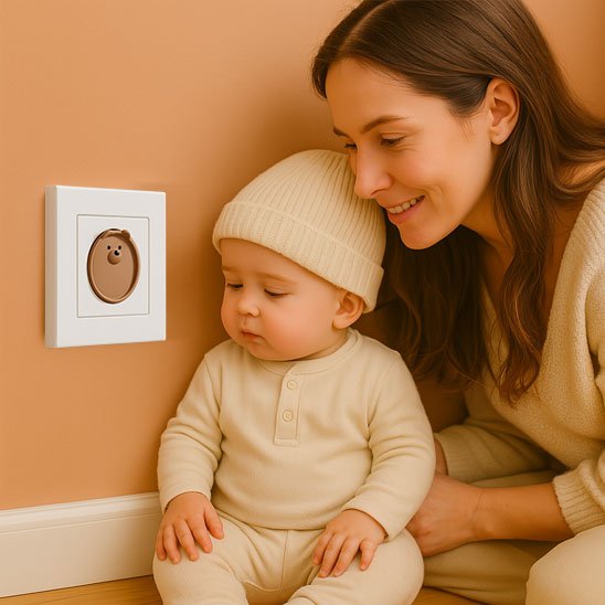 Cache prise bébé design animal brun protection prise murale enfant décorative plastique ABS