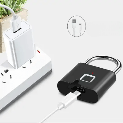 Cadenas empreinte digitale rechargeable USB autonomie 12 mois batterie longue durée indicateur LED charge rapide 2 heures