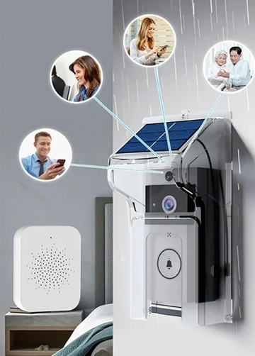 sonnette sans fil avec caméra HD solaire batterie 10000mAh charge automatique étanche IP65 résistant pluie neige -20°C +50°C durable