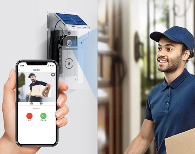 sonnette sans fil avec caméra solaire vision nocturne 8m détection mouvement PIR intelligente surveillance jour nuit HD installation facile