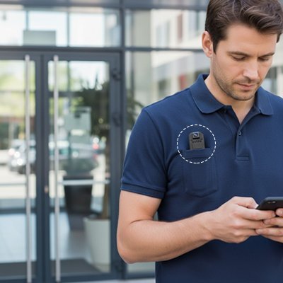 caméra de chasse dans la poche d un Chandail d un homme