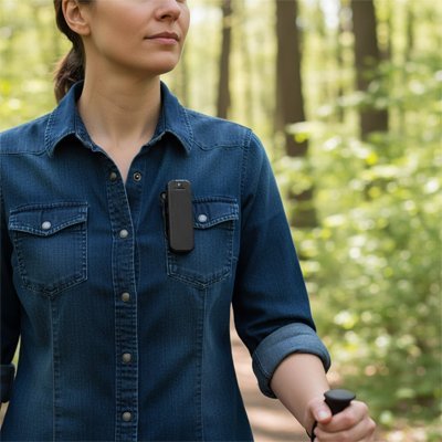 caméra de chasse sur une chemise bleu pour femme