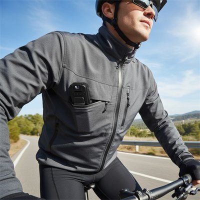 caméra de chasse dans la poche d un homme en vélo
